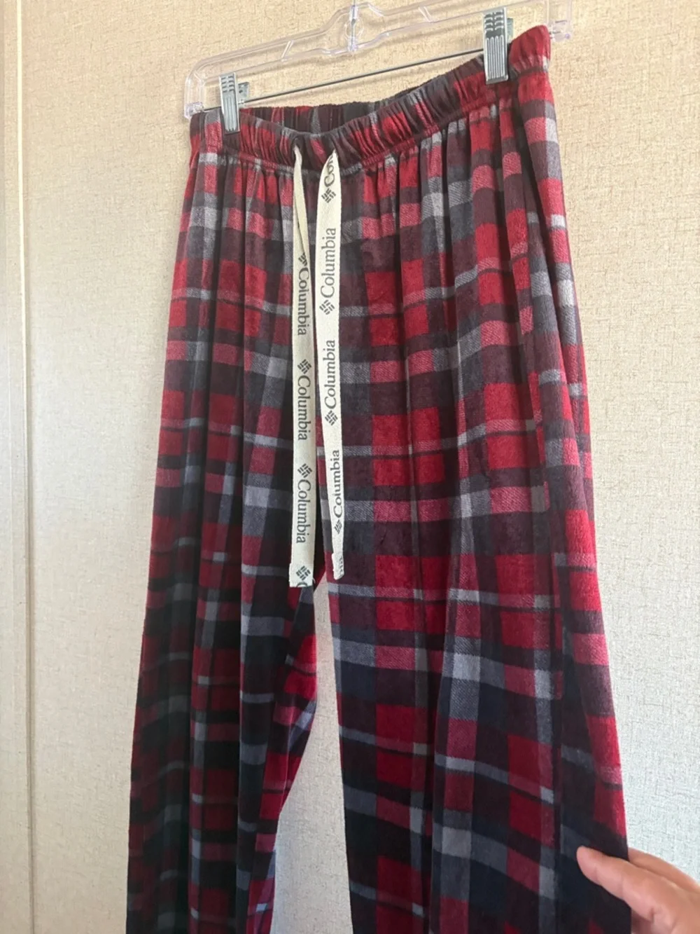 Columbia Mens Small Plaid Fleece Pajama Sleep Pants Lounge Bottoms Red Gray